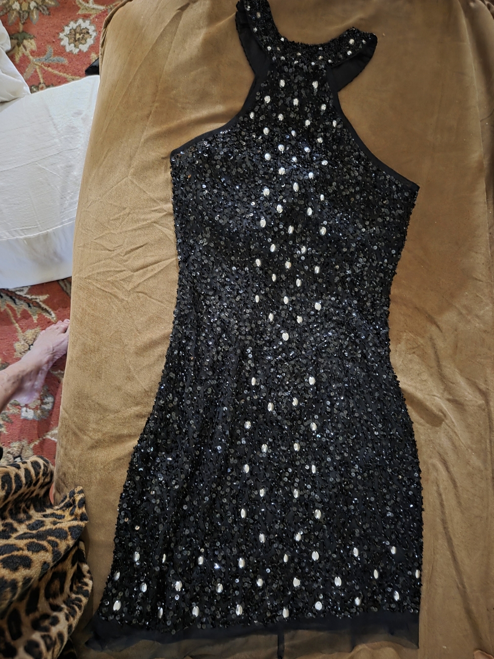 Black Sequin Halter Cocktail Dress - Picture 5 of 5